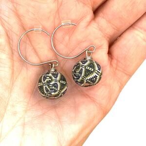 JILZARAH Aztec Geometric Pattern Clay Bead Ball Earrings Black Cream Green